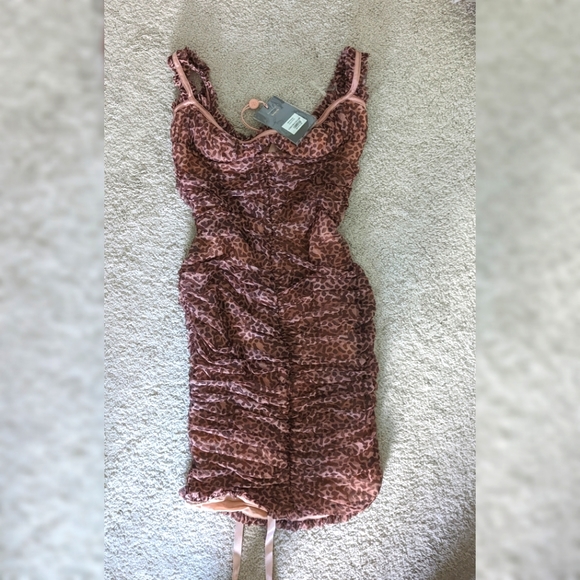 House of CB Audra animal print mesh bustier dress. Pink and brown. Size large. - Picture 4 of 6